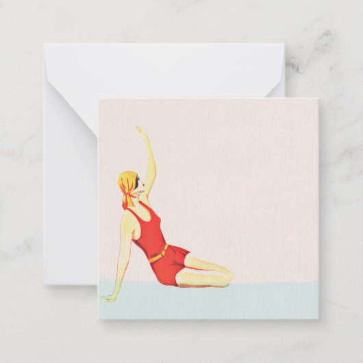 Retro 1930s 1920s Zomer Strand Meisje Notitiekaartje (Voorkant)