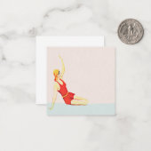 Retro 1930s 1920s Zomer Strand Meisje Notitiekaartje (Voorkant / Achterkant in situ)