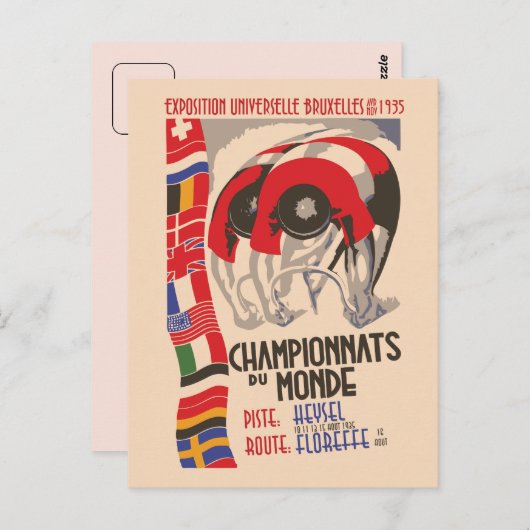 Retro 1930s art deco design cycling briefkaart (Voorkant / Achterkant)