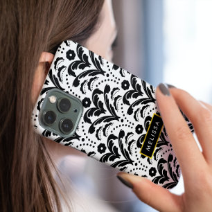 Retro 1930s Art Deco Floral Damask met naam Case-Mate iPhone 14 Pro Hoesje