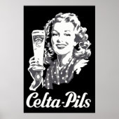 Retro 1940s-1950s stijl Belgisch bier logo en Poster (Voorkant)
