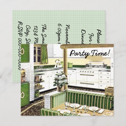 Retro 1940s Dinner Party Kaart (Voorkant / Achterkant)