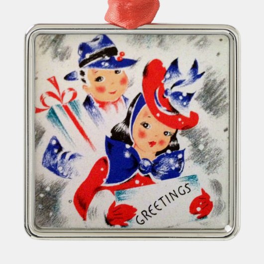 Retro 1940s kerstkooppaar metalen ornament (Voorkant)