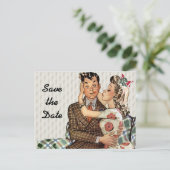 Retro 1940s Kissend Couple sparen de Datum Aankondigingskaart (Staand voorkant)