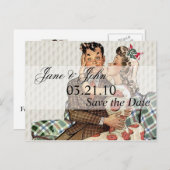 Retro 1940s Kissend Couple sparen de Datum Aankondigingskaart (Voorkant / Achterkant)