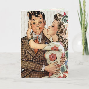 Retro 1940s Kissing Couple Kaart