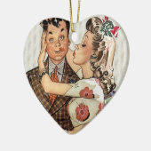 Retro 1940s zoende paar keramisch ornament (Links)