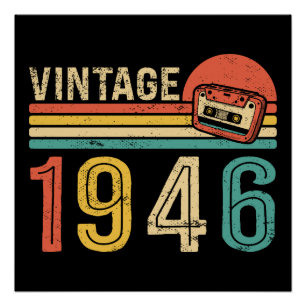 Retro 1946 verjaardagsmuziek cassettebandje Bday Perfect Poster