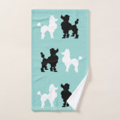 Retro 1950: Cute White & Black Poodles op Aqua Bad Handdoek (Handdoek)