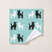 Retro 1950: Cute White & Black Poodles op Aqua Bad Handdoek (Wasdoekje)