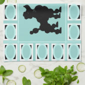 Retro 1950: Cute White & Black Poodles op Aqua Theedoek (Gevouwen)