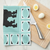 Retro 1950: Cute White & Black Poodles op Aqua Theedoek (Quarter Fold)