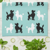 Retro 1950: Cute White & Black Poodles op Aqua Theedoek (Gevouwen)