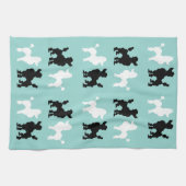 Retro 1950: Cute White & Black Poodles op Aqua Theedoek (Horizontaal)
