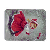 Retro 1950-meisje met sneeuwkerst Magneet (Horizontaal)