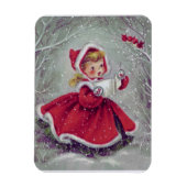 Retro 1950-meisje met sneeuwkerst Magneet (Verticaal)