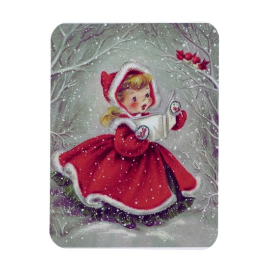  Retro 1950-meisje met sneeuwkerst Magneet (Verticaal)