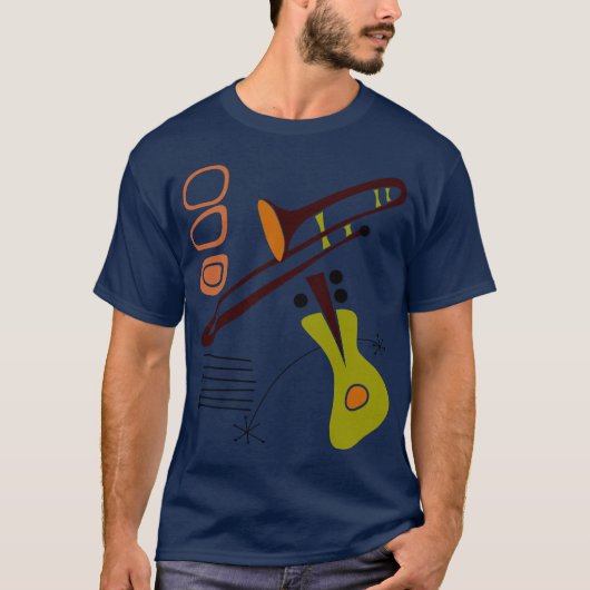 Retro 1950's Abstract gitaar & Trombone Shirt (Voorkant)