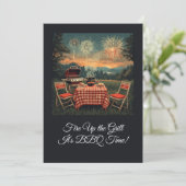 Retro 1950s achtertuin BBQ scène – Nostalgische 4e Kaart (Staand voorkant)
