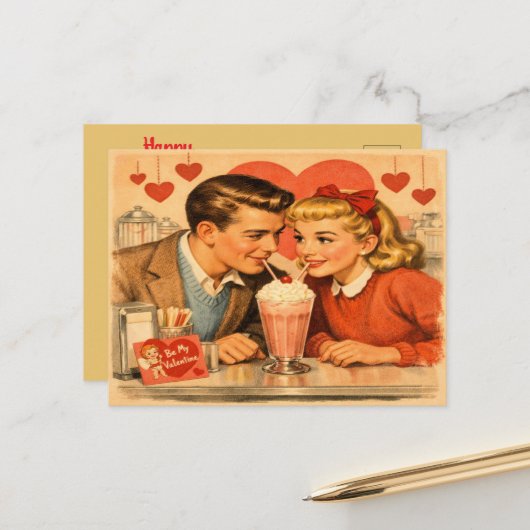 Retro 1950s American Valentine's Day Postcard Briefkaart (Voorkant / Achterkant in situ)
