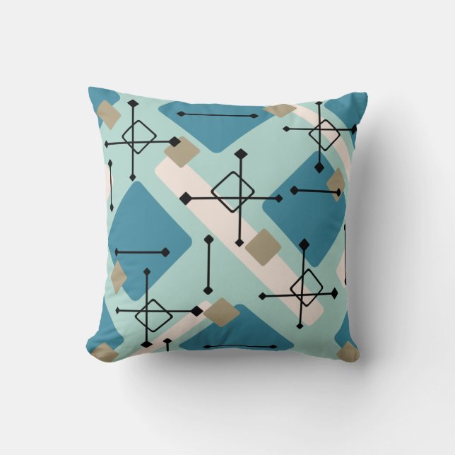 Retro 1950s Art Diamonds Blue Green Kussen (Voorkant)