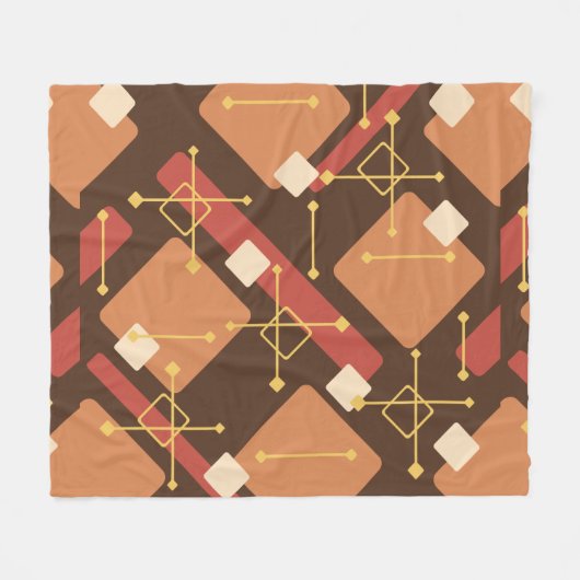Retro 1950s Art Diamonds Brown Orange Fleece Deken (Voorkant (Horizontaal))