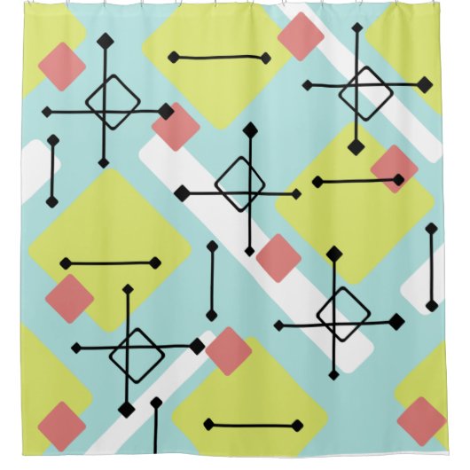 Retro 1950s Art Diamonds Mint Green Yellow Douchegordijn (Voorkant)