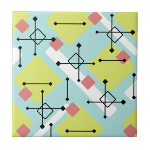 Retro 1950s Art Diamonds Mint Green Yellow Tegeltje