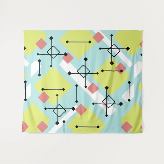 Retro 1950s Art Diamonds Mint Green Yellow Wandkleed (Voorkant (horizontaal))