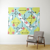 Retro 1950s Art Diamonds Mint Green Yellow Wandkleed (In Situ (horizontaal))