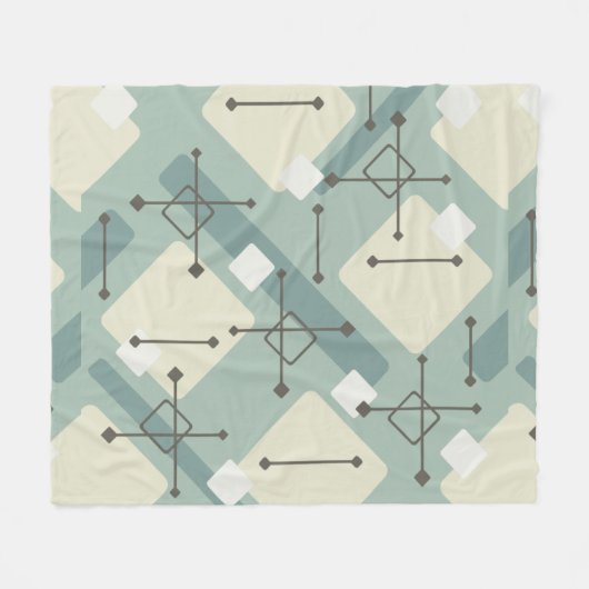 Retro 1950s Art Diamonds Sage Green Fleece Deken (Voorkant (Horizontaal))