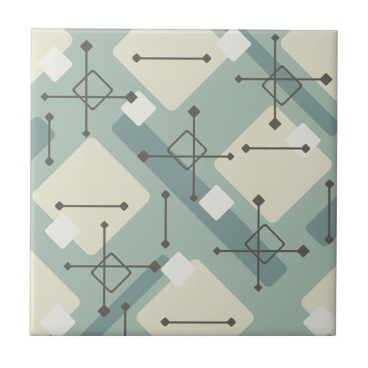 Retro 1950s Art Diamonds Sage Green Tegeltje (Voorkant)