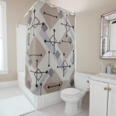 Retro 1950s Art Diamonds Taupe Beige Douchegordijn (In situ)