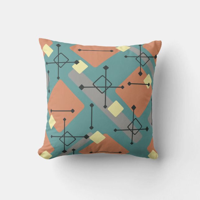 Retro 1950s Art Diamonds Teal Orange Kussen (Voorkant)