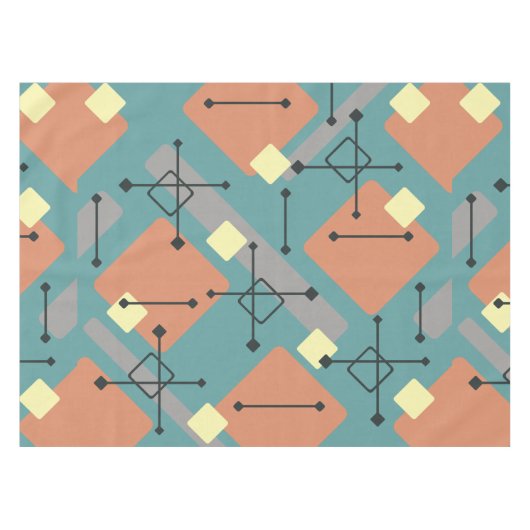 Retro 1950s Art Diamonds Teal Orange Tafelkleed (Voorkant (Horizontaal))