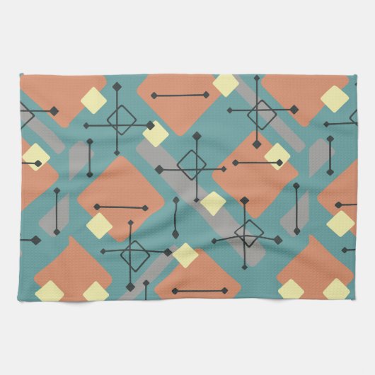 Retro 1950s Art Diamonds Teal Orange Theedoek (Horizontaal)