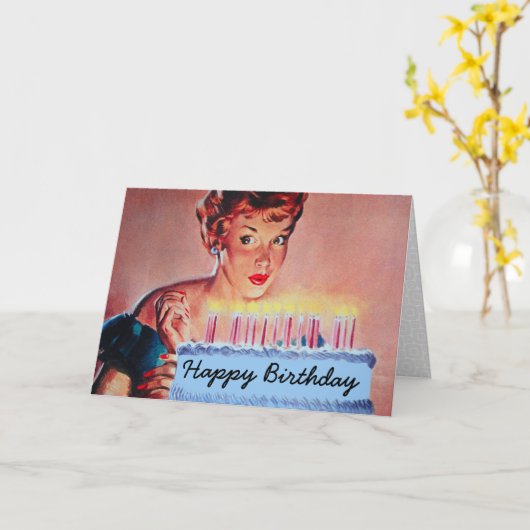 Retro 1950s Birthday Kaart (Gele Bloem)