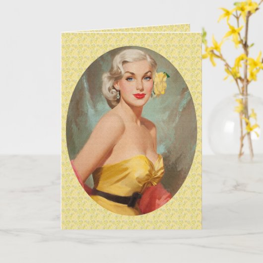 Retro 1950s Birthday Kaart (Gele Bloem)