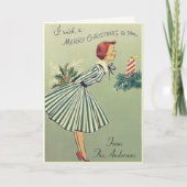  Retro 1950s Christmas Lady Custom Feestdagen Kaart (Voorkant)