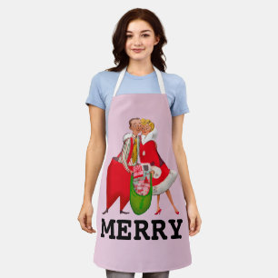 RETRO 1950S' COUPLE MERRY CHRISTMAS APRON SCHORT
