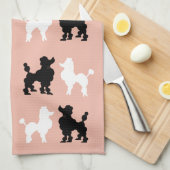 Retro 1950's Cute White & Black Poodles op Roze Theedoek (Quarter Fold)