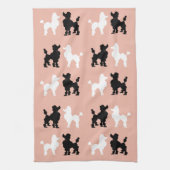 Retro 1950's Cute White & Black Poodles op Roze Theedoek (Verticaal)