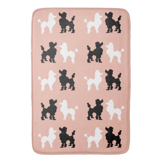 Retro 1950's Cute White & Black Poodles op zalm Badmat (Voorkant Verticaal)