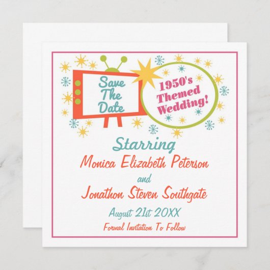 Retro 1950's die de datumkaarten opslaan save the date (Voorkant / Achterkant)