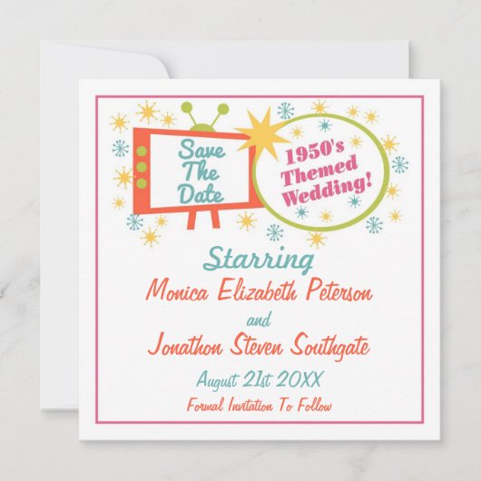 Retro 1950's die de datumkaarten opslaan save the date (Voorkant)