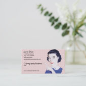 Retro 1950s die Vrouw wijst Visitekaartje (Staand voorkant)