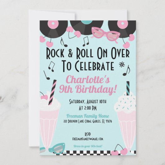 Retro 1950s Diner Milkshake Verjaardag Uitnodiging (Voorkant)
