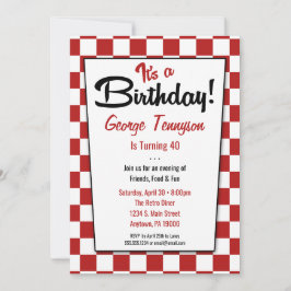 Retro 1950s Diner Red White Birthday Invitations Kaart