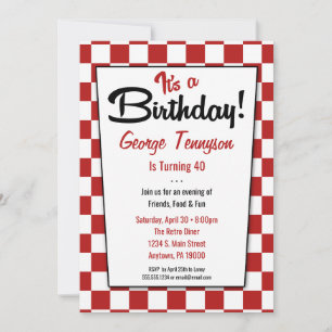 Retro 1950s Diner Red White Birthday Invitations Kaart