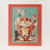 Retro 1950s familie legpuzzel (Verticaal)